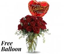 Red Roses Vase with Free Valentine Balloon